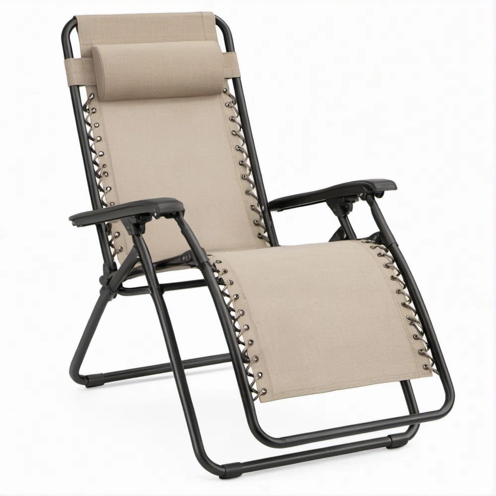 Klappbare, stufenlos verstellbare Relaxliege Schwarz/Beige, 165 x 65 x 110 cm