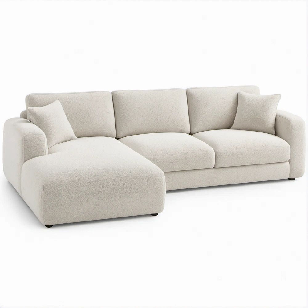 Ecksofa mit linker Recamiere in Creme, Bouclé-Polyester, 280 x 165 x 85 cm