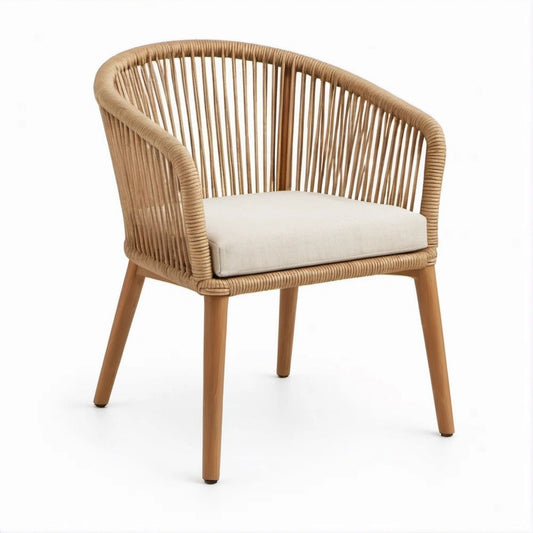 Rattansessel mit Armlehnen und Sitzkissen, Naturbraun/Beige, 65 x 62 x 78 cm