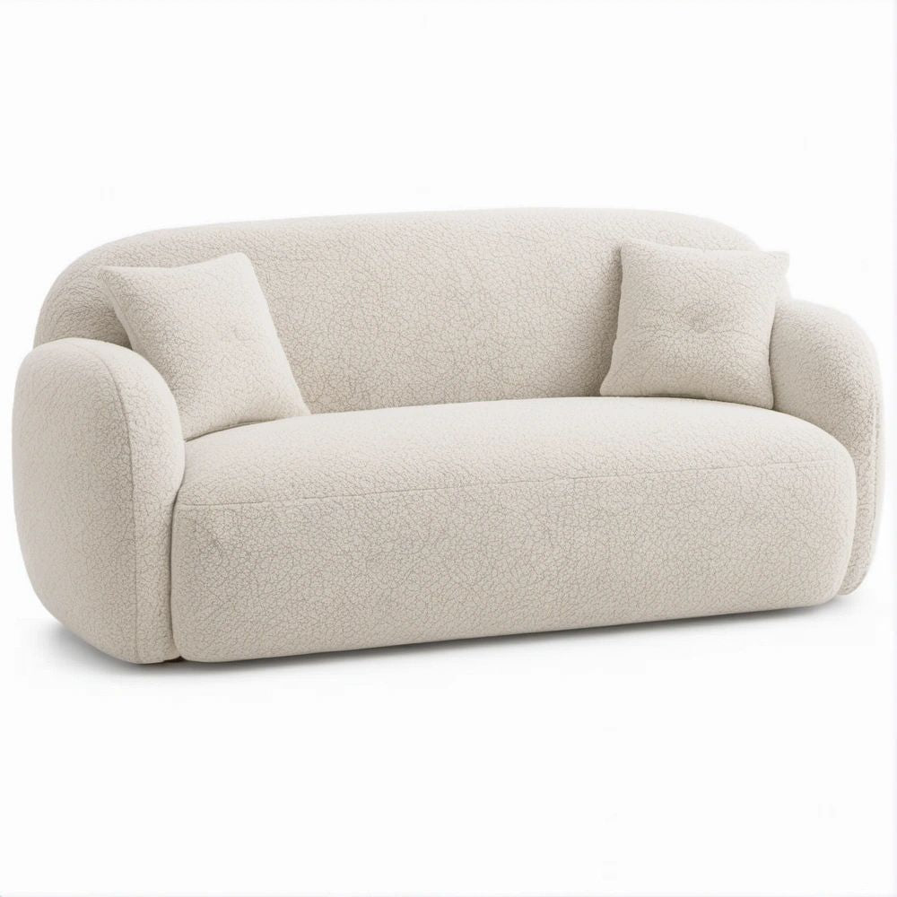 2-Sitzer-Sofa in Cremeweiss aus Bouclé-Polyester mit 2 Kissen, 180 x 92 x 75 cm