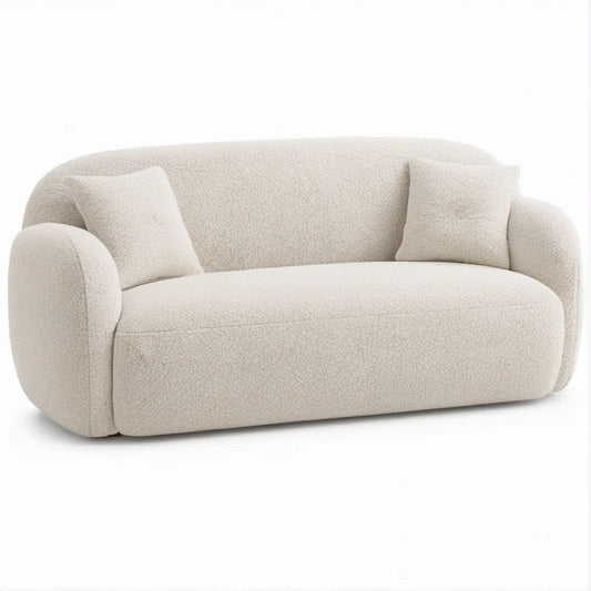 2-Sitzer-Sofa in Cremeweiss aus Bouclé-Polyester mit 2 Kissen, 180 x 92 x 75 cm