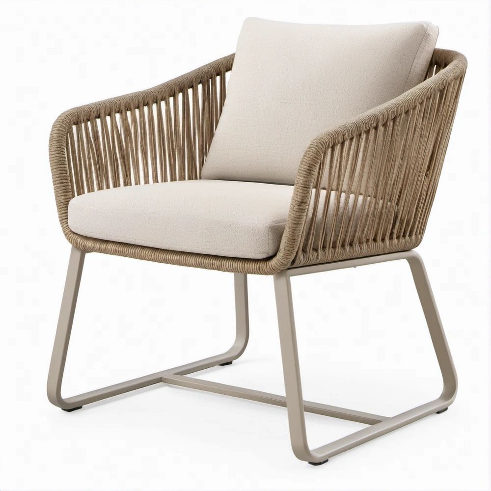 Gartensessel mit Armlehnen und Kufenfuss, Taupe/Beige, 72 x 78 x 82 cm