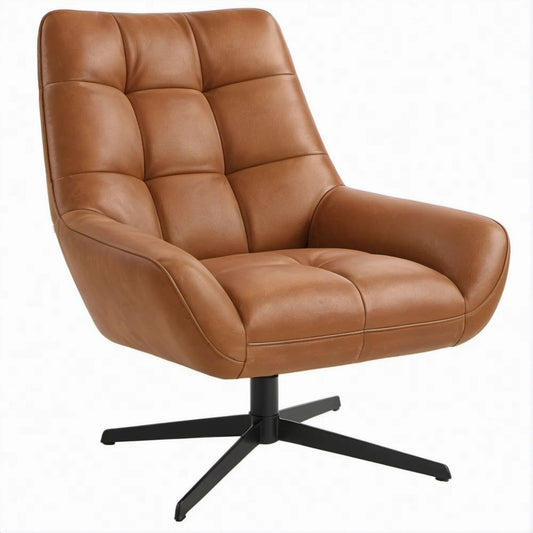 Drehbarer Loungesessel mit Armlehnen aus braunem PU-Kunstleder, 78 x 86 x 98 cm