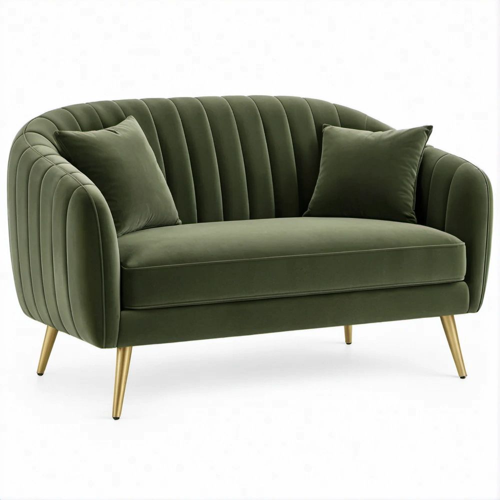 2-Sitzer-Sofa in Olivgrün mit Samtbezug und goldfarbenen Stahlfüssen, 155 x 85 x 80 cm
