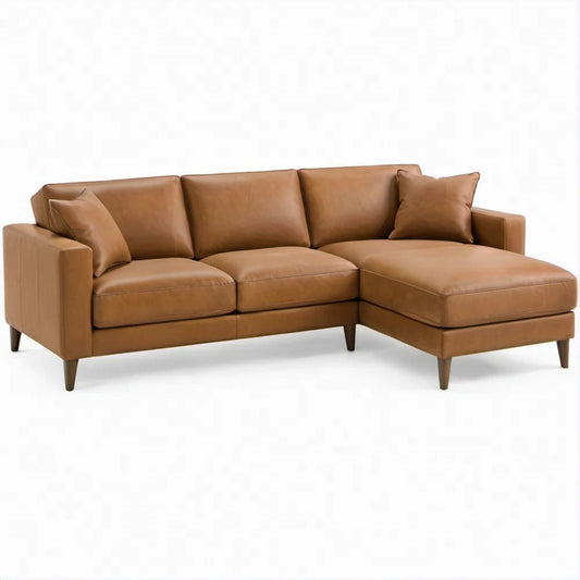 Braunes Ecksofa mit Recamiere rechts aus PU-Kunstleder, 260 x 160 x 85 cm