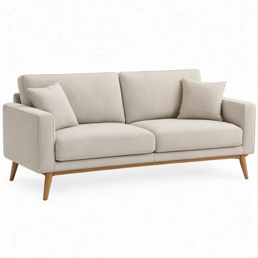 2-Sitzer-Sofa in Creme mit naturbraunen Massivholzfüssen, 180 x 85 x 84 cm