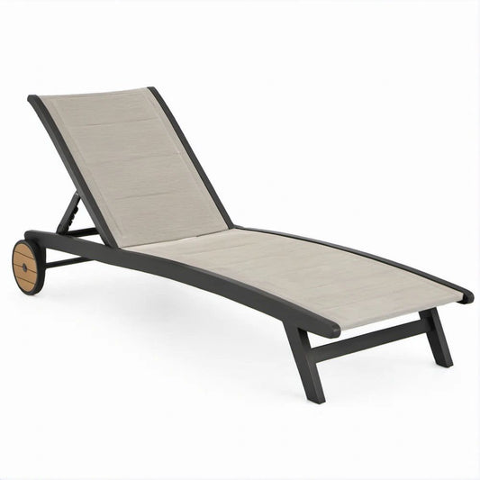 Gartenliege aus Aluminium mit Rollen, Beige/Anthrazit, 195 x 65 x 35 cm