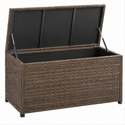 Aufbewahrungsbox aus PE-Rattan und Stahl, Braun/Schwarz, 120 x 50 x 60 cm