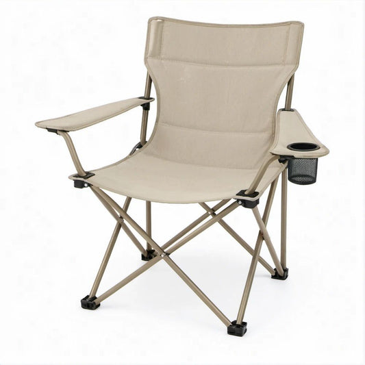 Faltbarer Campingstuhl Beige/Schwarz mit Armlehnen, Getränkehalter, 80 x 50 x 80 cm