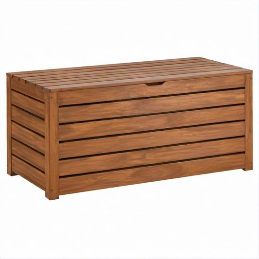 Rechteckige Kissentruhe aus massivem Akazienholz, Braun, 120 x 50 x 58 cm