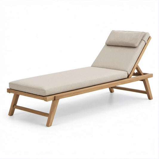 Verstellbare Gartenliege aus Teakholz Natur/Beige, 200 × 70 × 35 cm